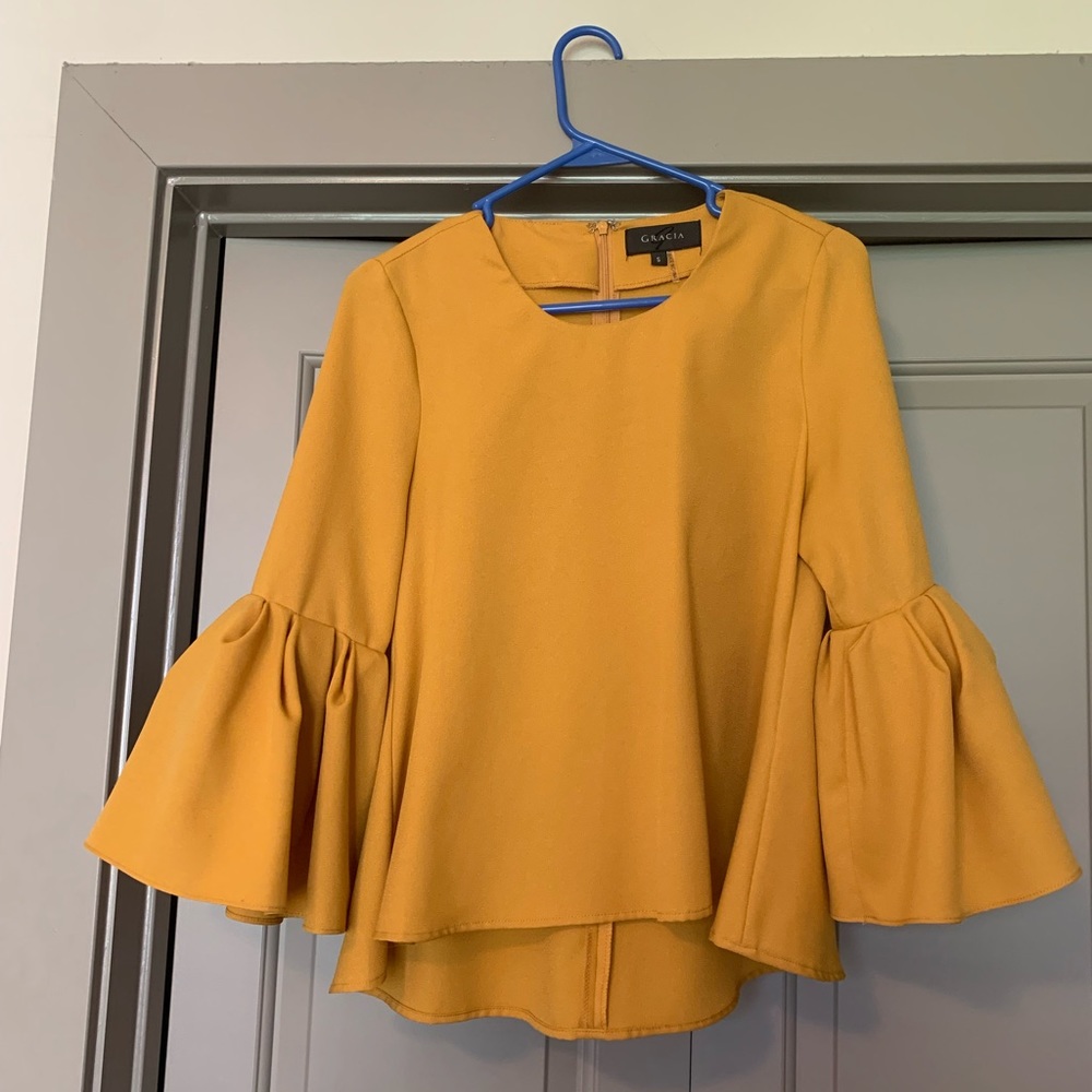 Mustard Puff Sleeve Blouse